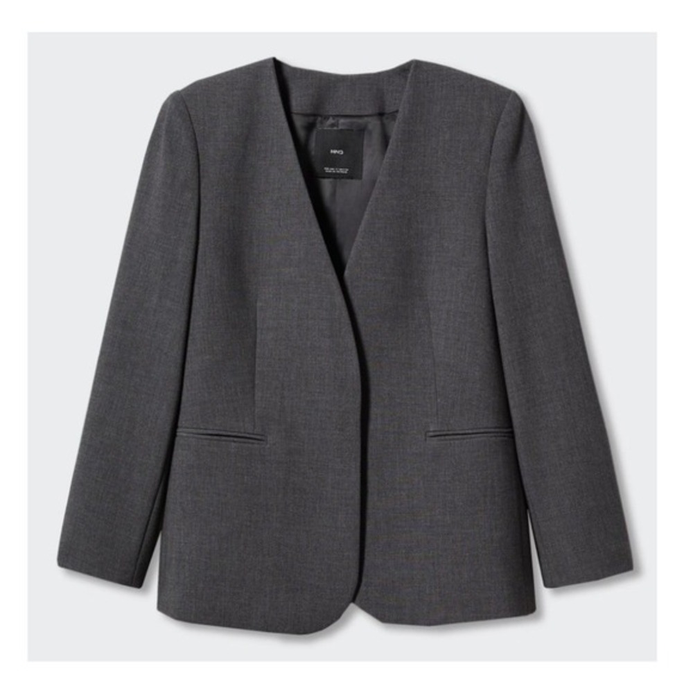 MNG Collarless Suit Jacket Large‎ Grey Minimalist Business Casual Workwear NWT